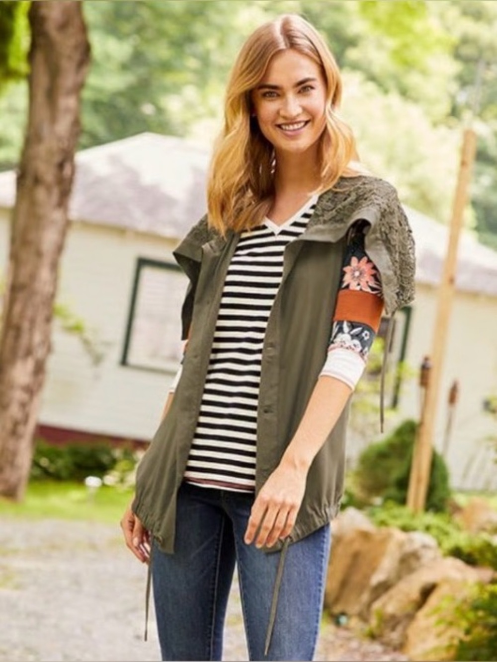Matilda Jane “Ambitious You” Button Down Lace Cape Jacket/Top in Olive